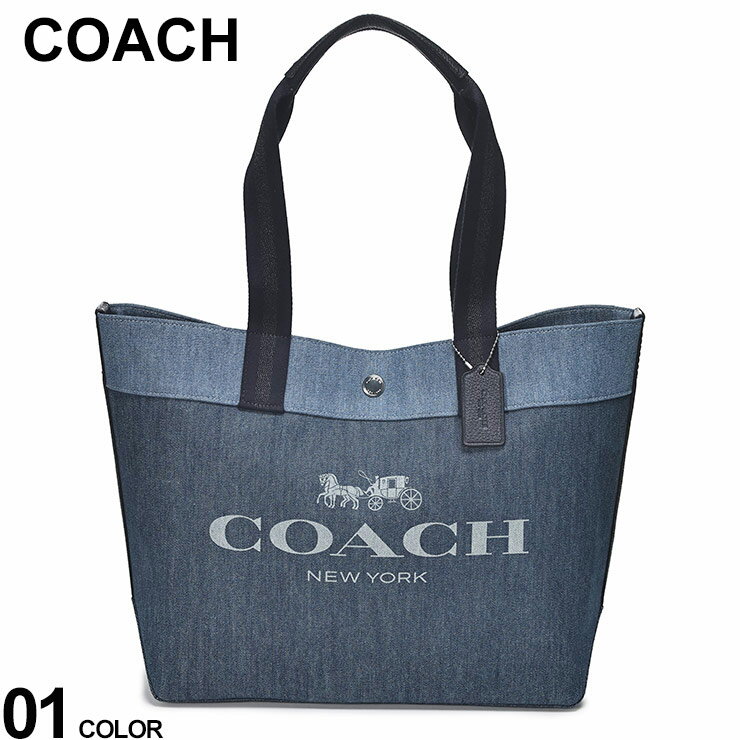 COACH (コーチ) デニム 裏地アクセント BIGロゴ チャーム付き ラージトートバッグ CO91131 ブランド レディース バッグ 鞄 トート トートバッグ
