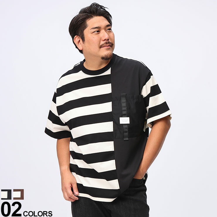 Rakuten - B＆T CLUB (ビーアンドティークラブ) ワッフルボーダー 切替 デザインポケット 半袖 Tシャツ BDT100 大きいサイズ メンズ トップス Tシャツ 半袖 クルー