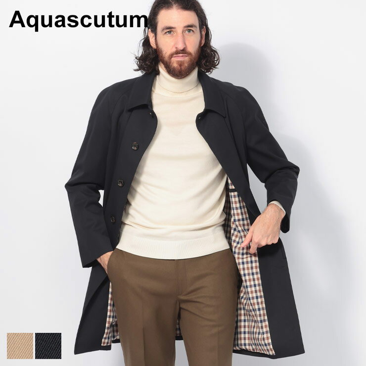 アクアスキュータム Aquascutum 総裏チェック シングルボタン ステンカラーコート AQBA02FN018 ブランド メンズ 男性 アウター コート ロングコート ビジネス フォーマル