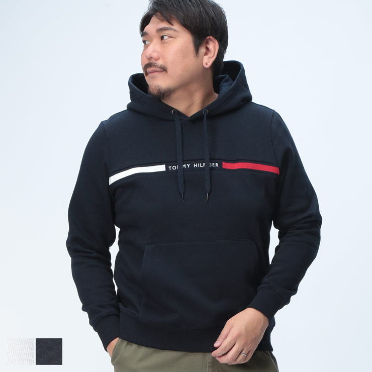 Rakuten - TOMMY HILFIGER トミーヒルフィガー プルオーバー パーカー 大きいサイズ メンズ 裏起毛 フロントライン ポケット付き トップス 長袖 起毛 秋冬 1XL 2XL 3XL ホワイト ネイビー
