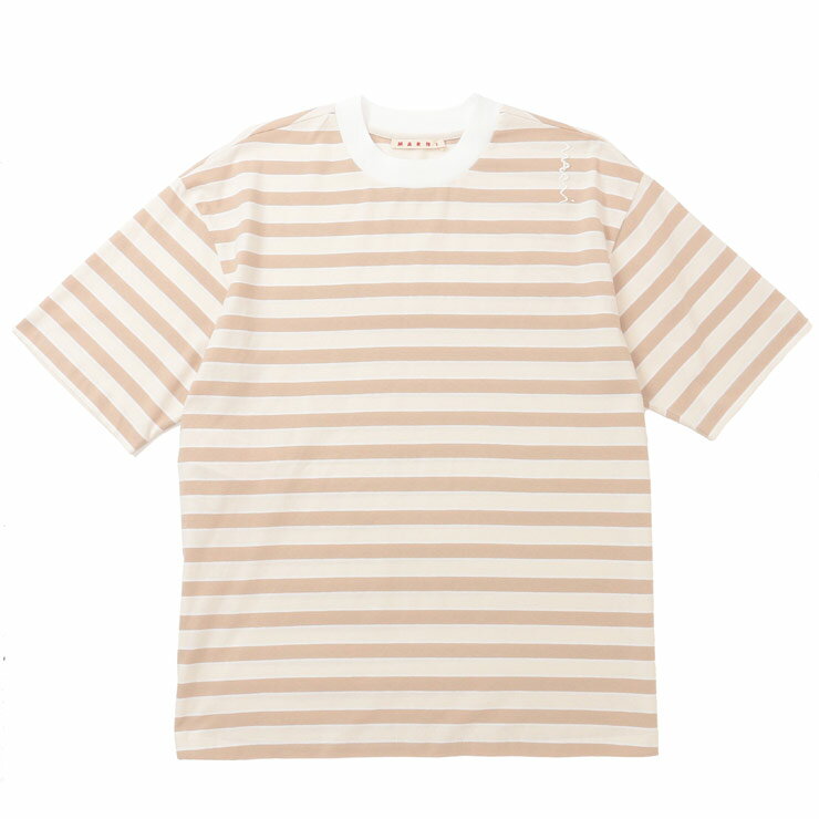乐天商城 - マルニ MARNI 肩ブランド刺繍 ボーダー柄 クルーネック 半袖 Tシャツ MALTHJET49S01 ブランド レディース トップス Tシャツ ボーダーT Tee オーバーT