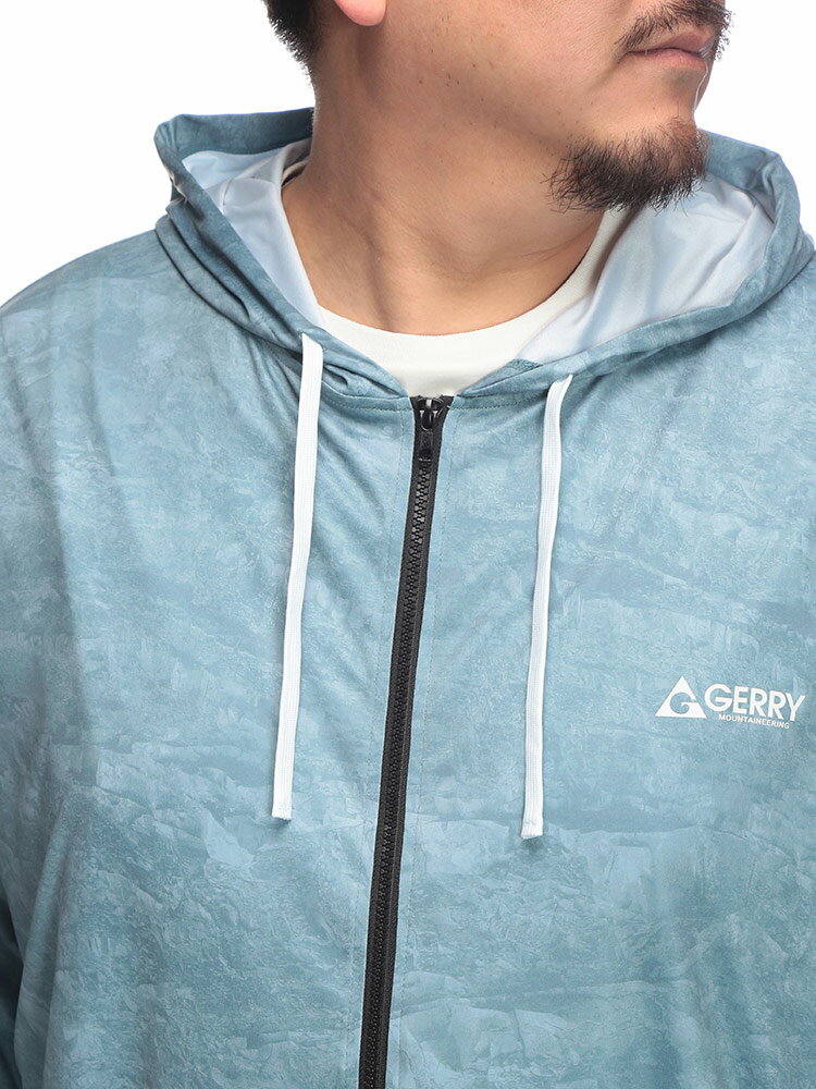 GERRY (ジェリー) ストレッチ 総柄 フルジップ ラッシュパーカー 835502 大きいサイズ メンズ トップス パーカー フード 水着 ラッシュガード レジャー