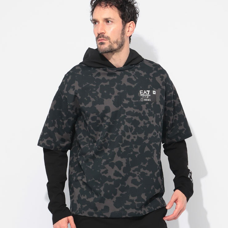 Rakuten - エンポリオアルマーニ EMPORIO ARMANI 迷彩柄 フェイクレイヤード 長袖 Tシャツ EA77M245AF12874 ブランド メンズ 男性 トップス Tシャツ ロンT フード カモフラ レイヤード