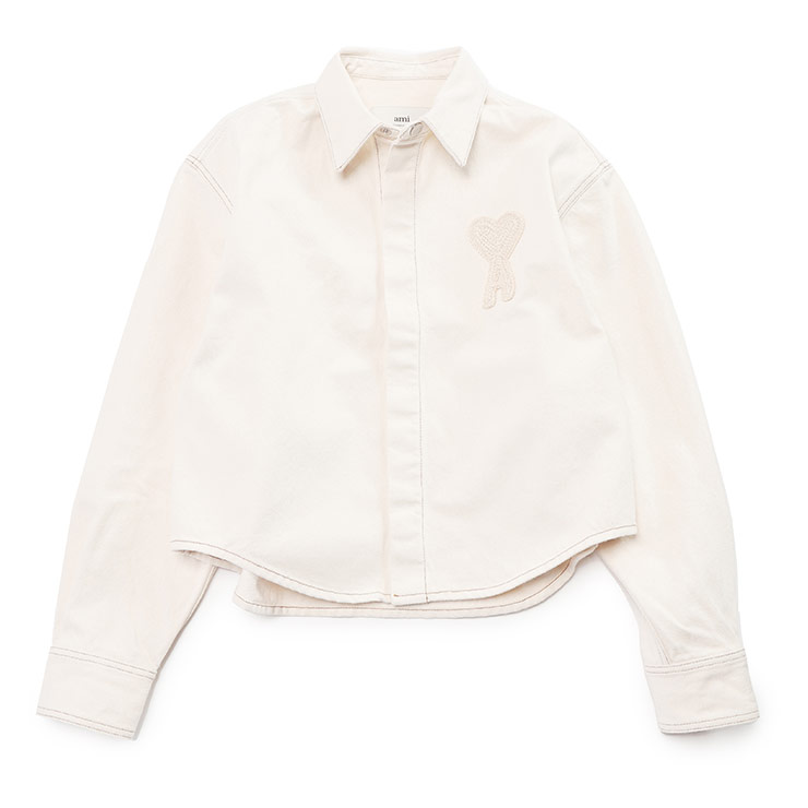 AMI PARIS (アミパリス ) カラーコットンツイル クロップド デニムシャツ AMLFSH168DE0039 ブランド レディース トップス シャツ デニム ショート丈 コットン