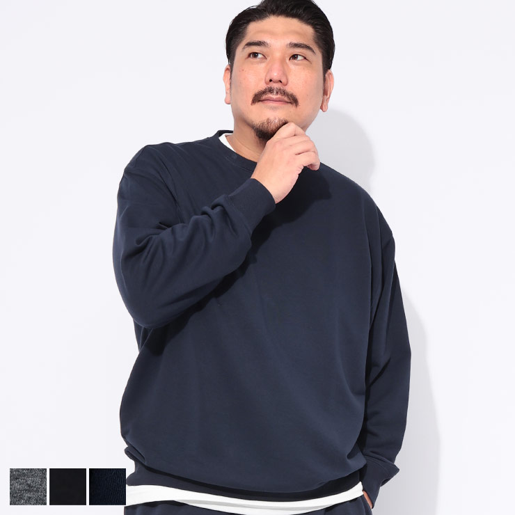 Rakuten - B＆T CLUB (ビーアンドティークラブ) 裏毛 リブ クルーネック スウェット トレーナー BTTS2521 大きいサイズ メンズ トップス トレーナー スエット 無地 軽量