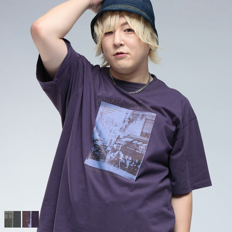 Rakuten - B＆T CLUB (ビーアンドティークラブ) ピグメント加工 街フォトプリント クルーネック 半袖 Tシャツ BTTS2592 大きいサイズ メンズ トップス Tシャツ 半袖 TEE プリントT