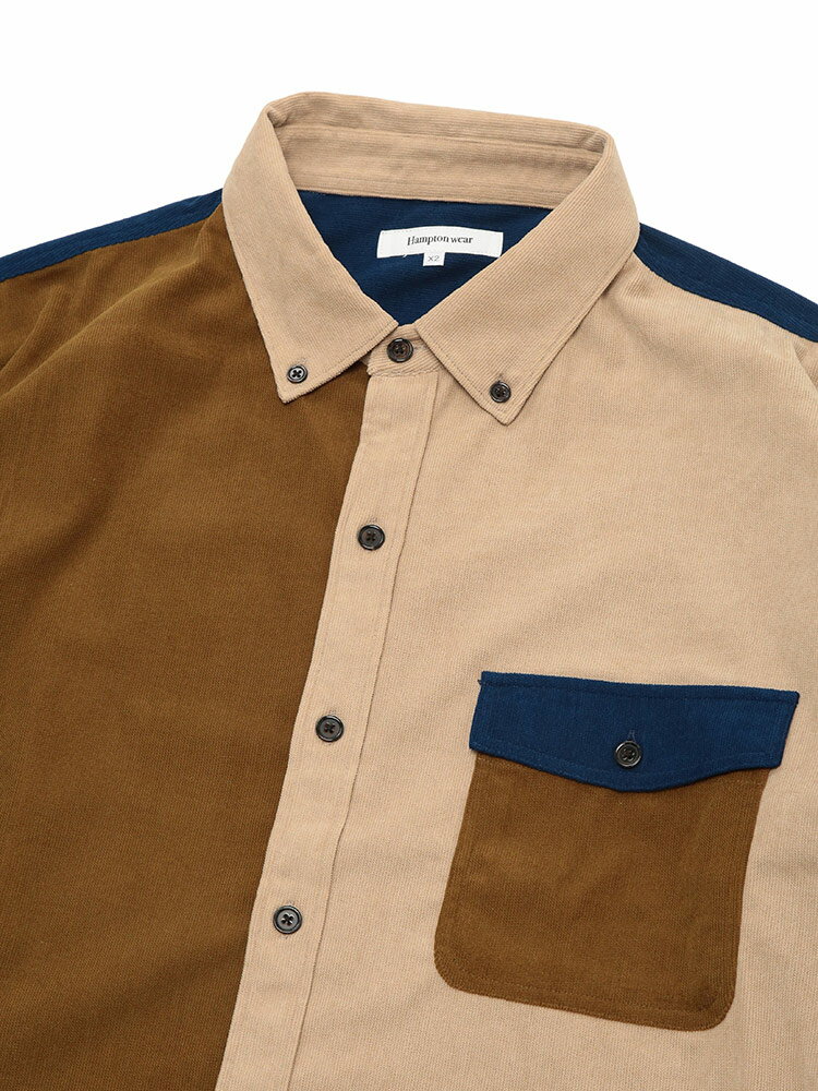 Hampton wear (ハンプトンウェア) クレイジー配色 ストレッチ シャツコール ボタンダウン 長袖シャツ HPW25420 大きいサイズ メンズ トップス シャツ