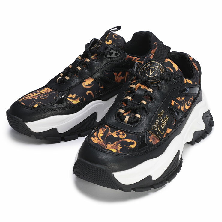 Rakuten - ヴェルサーチェ ジーンズ クチュール シューズ スニーカー レディース VERSACE JEANS COUTURE ポーセリンバロッコ ローカット レザースニーカー VCL79VA3SVG ブランド 靴 レースアップ 厚底