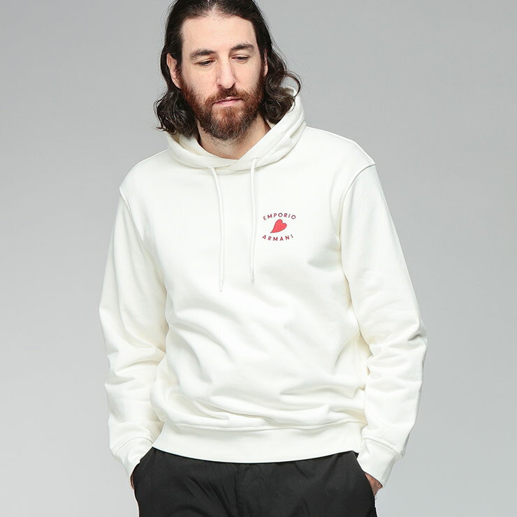 エンポリオアルマーニ フーディ トップス EMPORIO ARMANI メンズ ハート 刺繍 スウェット プルオーバー パーカー プルパーカー 裏毛 AMORE EAEM3067AF12942 ブランド 大人 シンプル