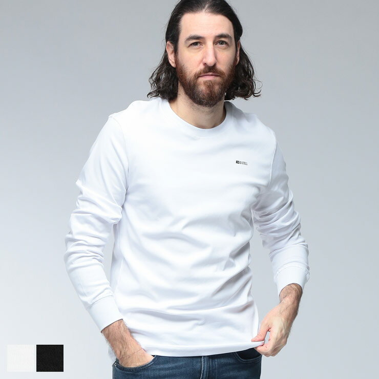 ディーゼル ロンT メンズ DIESEL ロゴ メタルミニロゴ クルーネック コットン 長袖 Tシャツ DSA207830AIJU ブランド トップス ホワイト ブラック