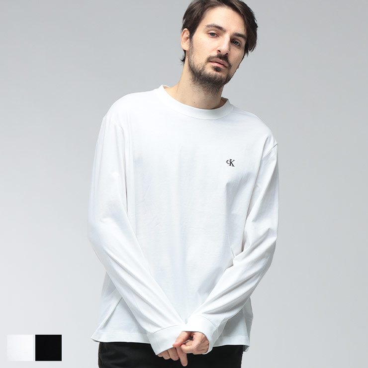 Rakuten - カルバンクライン メンズ Tシャツ 長袖 Calvin Klein ロゴ 刺繍 クルーネック コットン Tシャツ CKLV04RD247G ブランド トップス ホワイト ブラック