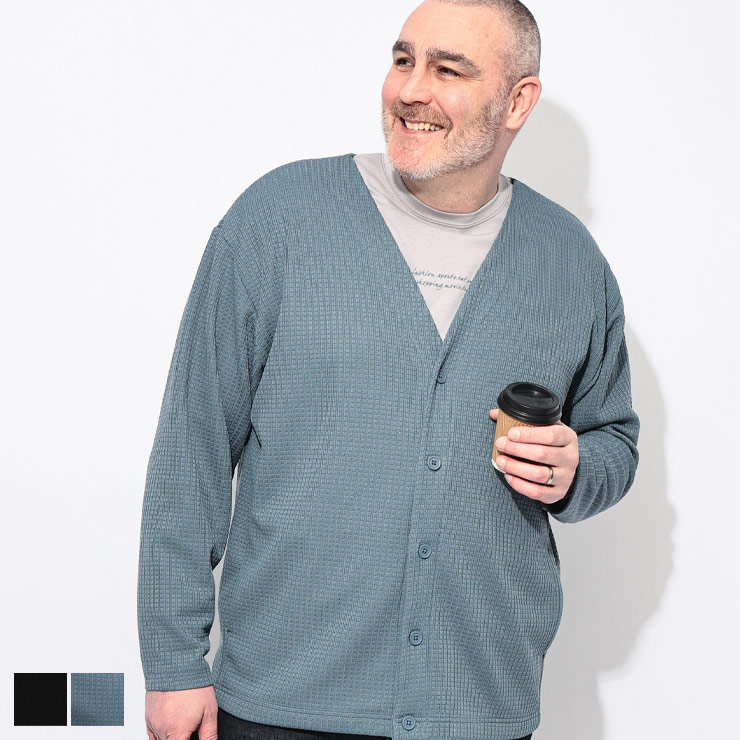 カーディガン 長袖 メンズ 大きいサイズ ブロックジャガード Vネック トップス カーデ 羽織 ボタン 春 秋 B＆T CLUB (ビーアンドティークラブ) 1701295