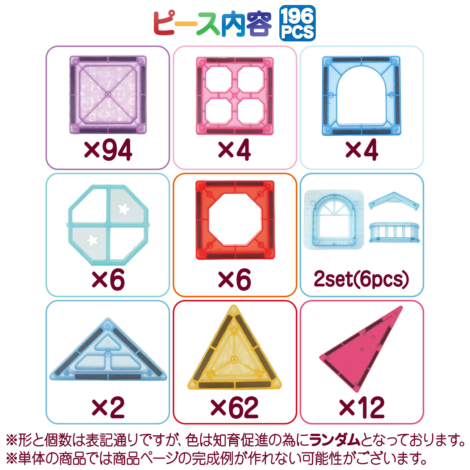 【25日はP最大10倍&1,000円cp！】マグネットブロック 磁石おもちゃ 知育玩具 知育ブロック 積み木 196pcs 3