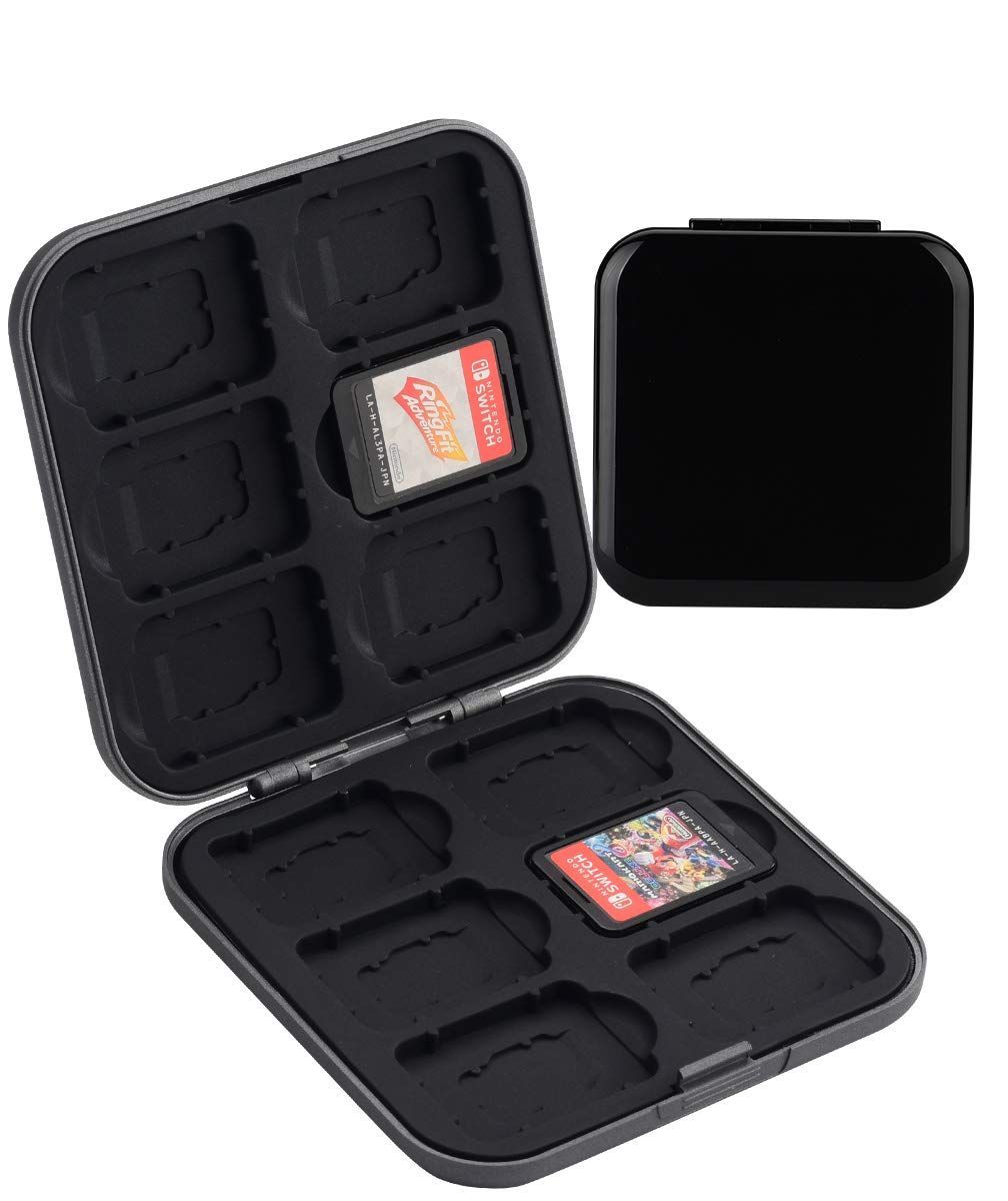 Switch/Switch Lite対応 ゲームカードケース Micro SD ゲームカード収納 ブラック レッド