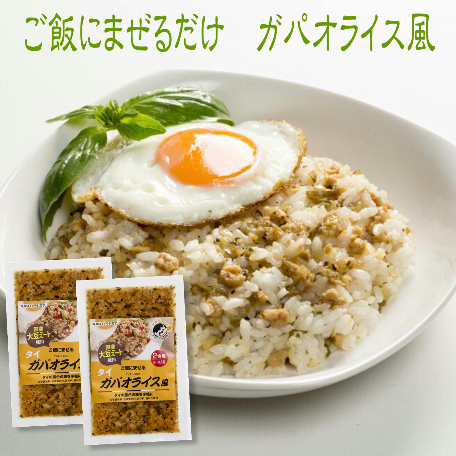 ご飯にまぜる ガパオライス風 120g×2個セット 4合用 4～6人前 メール便 送料無料 国産 大豆ミート おかず ご飯のお供 お取り寄せ グルメ ごはんのとも 国産 食欲全開 夏バテ防止 やみつき 化学調味料 合成着色料 保存料 香料 不使用