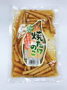 製品仕様 商品名 焼たけのこ 名称 惣菜（焼たけのこ） 内容量 200g 賞味期限 製造から1年 保存方法 直射日光をさけ、常温にて保存して下さい 原材料/商品内容 竹の子、ぶどう糖果糖液糖、醤油、唐辛子、もろみ、食塩/調味料（アミノ酸等）、ソルビット、甘味料（ステビア）、酸味料、増粘多糖類、乳酸Ca、カラメル色素、漂白剤（亜硫酸塩）、（一部に小麦・大豆・ゼラチンを含む） 取扱上の注意 本製品はえび・かに・小麦・そば・卵・乳成分・落花生を使用した設備で製造しています。 開封後は冷蔵庫（8℃〜10℃）で保存しお早めにお召し上がりください。 栄養成分表示（100gあたり　推定値） エネルギー61kcal　たんぱく質4.2g　脂質0.1g　炭水化物10.9g　食塩相当量4.1g