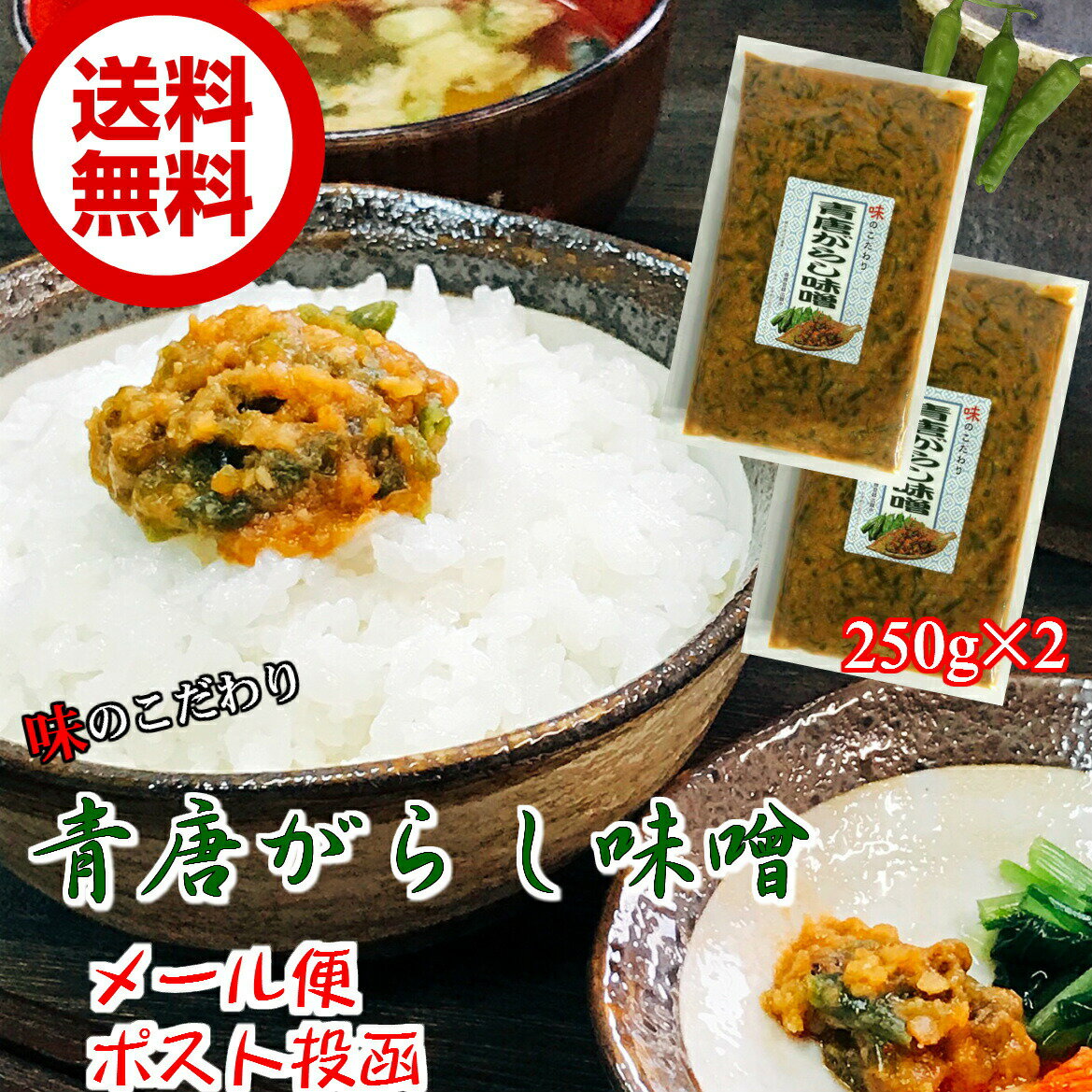 青唐がらし味噌 250g×2個セット【メール便】【お試し】【送料無料】ご飯のお供 お取り寄せグルメ ごはんのとも 国産みそ使用 青唐辛子 味噌 辛いっ けど旨い！ 父の日 夏ギフト とうがらしみそ おにぎりの具、食欲全開 夏バテ防止 やみつき カレーの隠し味に