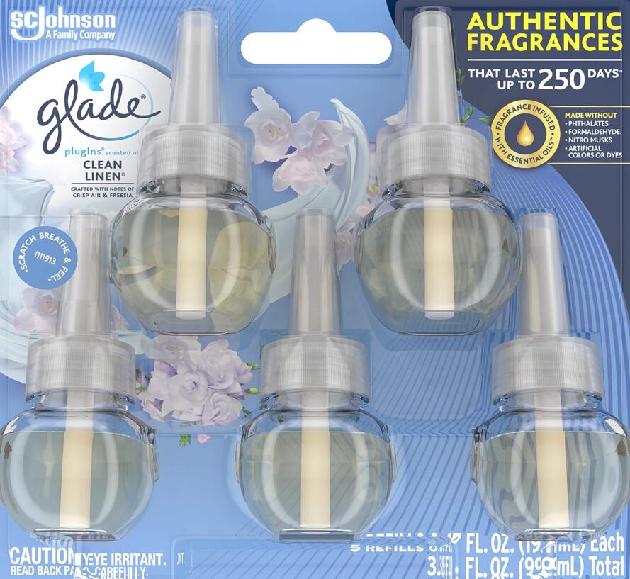 芳香剤 部屋 Glade グレード プラグインオイル 詰め替え リフィル クリーンリネン 5個セット 20ml×5 コンセント式 室内用 芳香器 アロマ 本体別売