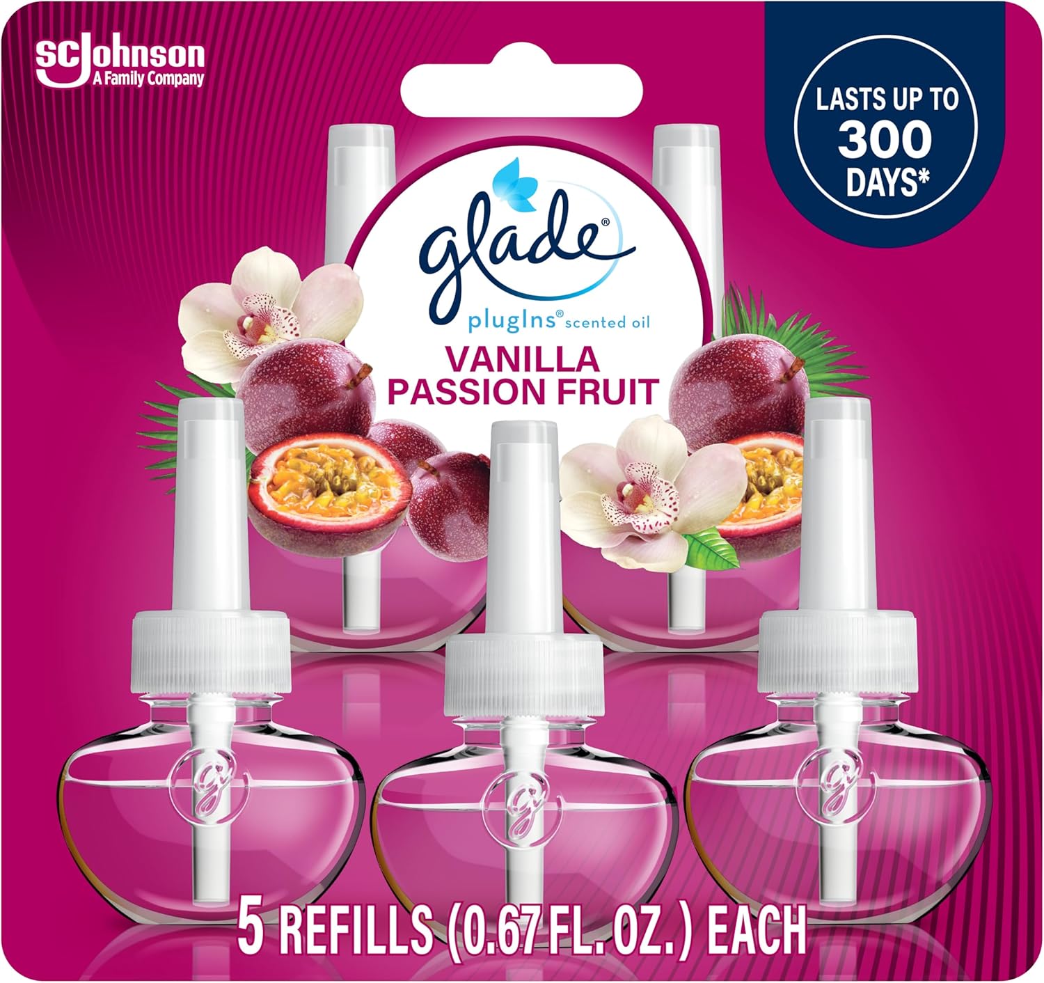 芳香剤 部屋 Glade グレード プラグインオイル 詰め替え リフィル パッションフルーツ＆バニラ 5個セット 20ml×5 コンセント式 室内用 芳香器 アロマ 本体別売