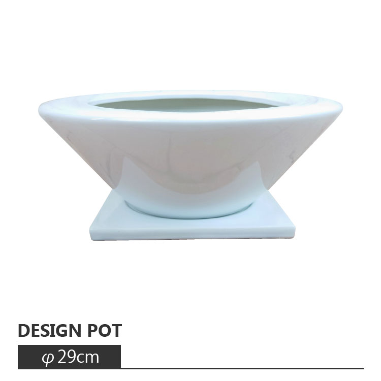植木鉢 おしゃれ シンプルな浅型ポット MM057-290 10号(29cm) / 陶器鉢 白
