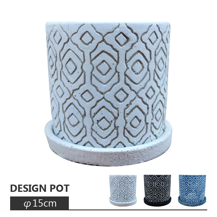 植木鉢 珍しい柄の植木鉢 UN434-150 5号(15cm) 鉢底穴有り 受け皿付きのサムネイル