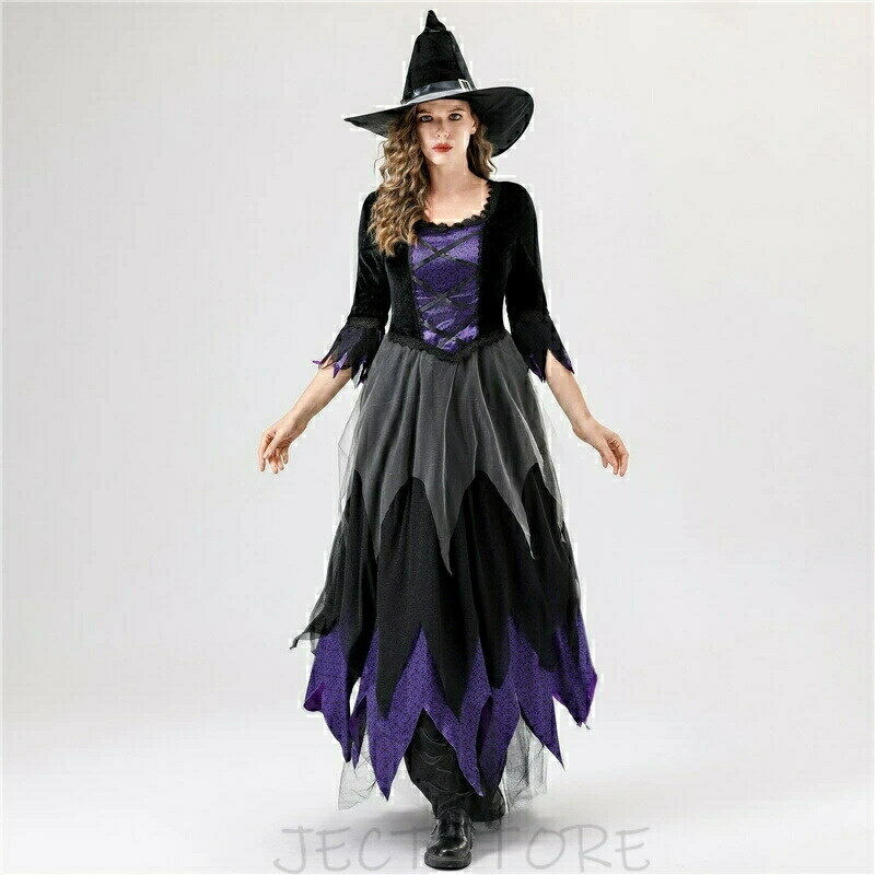 Rakuten - 大人 コスプレ 衣装 レディース 魔女服 ハロウィン 魔法使い 女巫服 ドレス 仮装 帽子付き プリンセス ワンピース コスチュームセット 舞台衣装 発表会 余興 パーティー 演劇 舞台 文化祭 学園祭 S~2XL