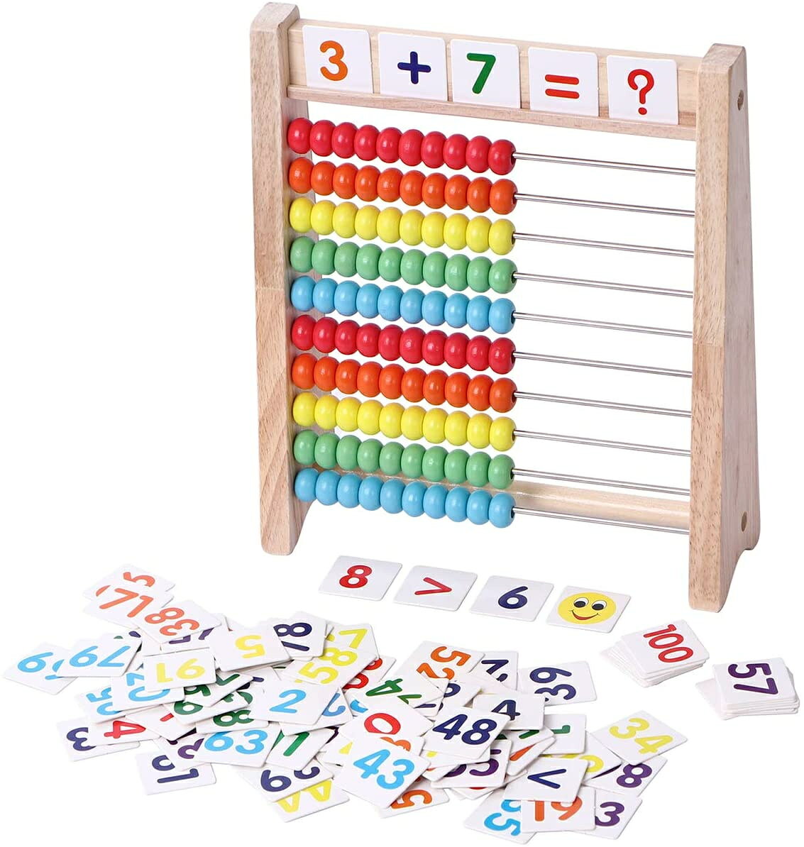 Numbers, Arithmatic - 「100玉そろばん＋数字カード」セット 百玉そろばん 子供用 数字 100 算数おもちゃ 知育・学習玩具 男の子 女の子 6+歳 知育玩具 小学生 足し算 引き算 掛け算 割り算 教材 幼稚園 教具 知育おもちゃ