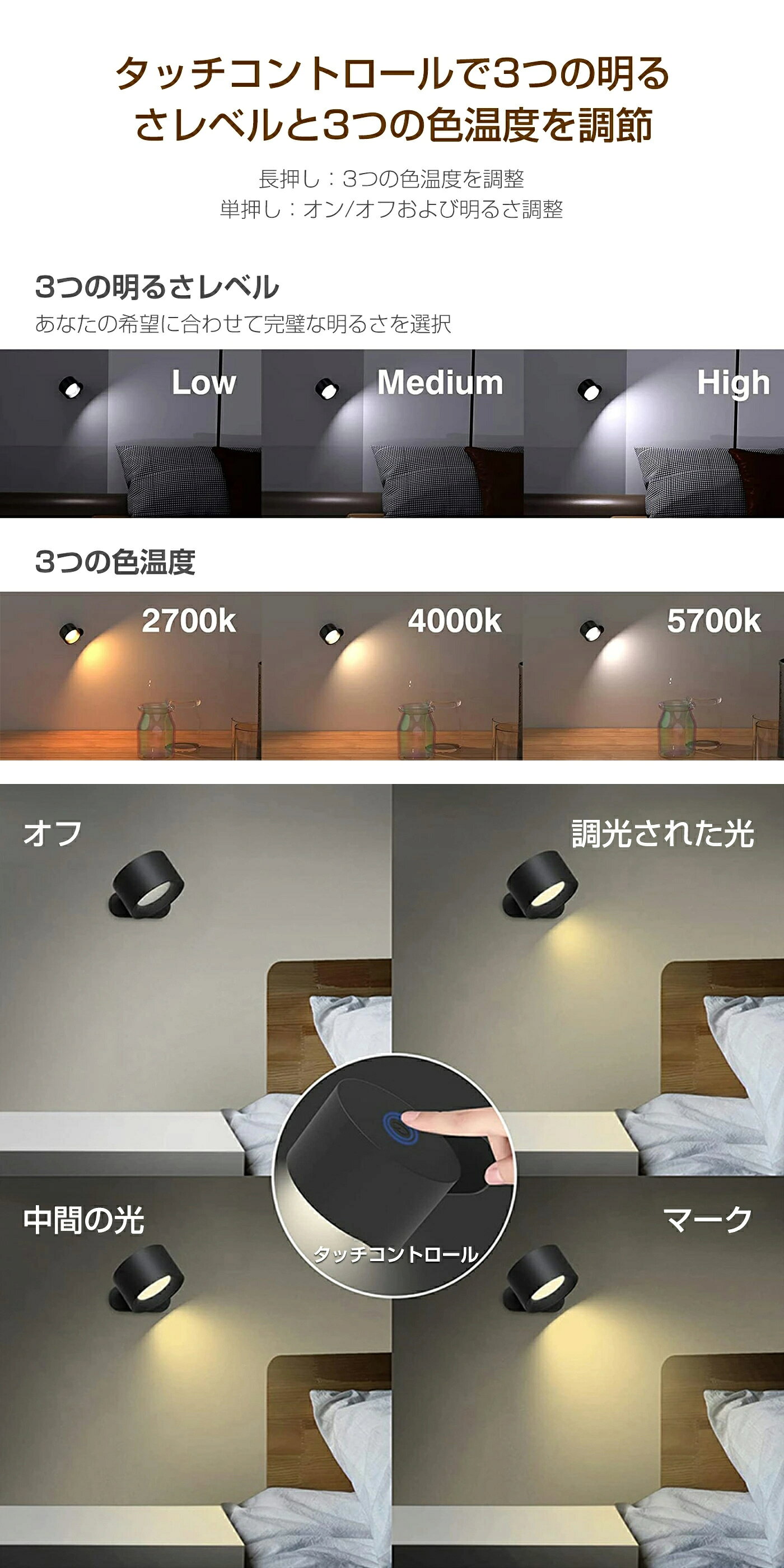 ライト LEDライト ブラケットライト 照明 ランプ スポットライト 壁ライト 3段階調...