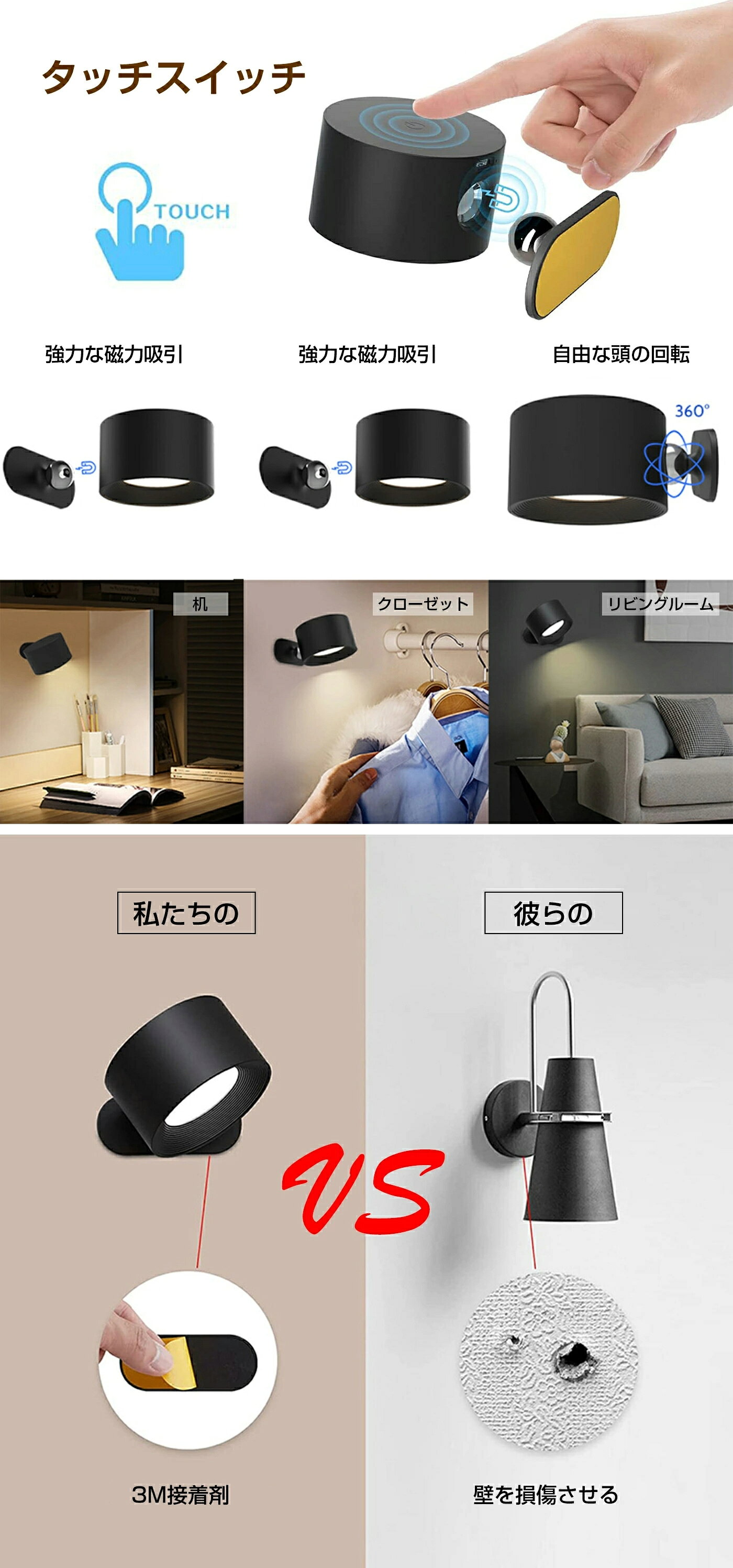 ライト LEDライト ブラケットライト 照明 ランプ スポットライト 壁ライト 3段階調...