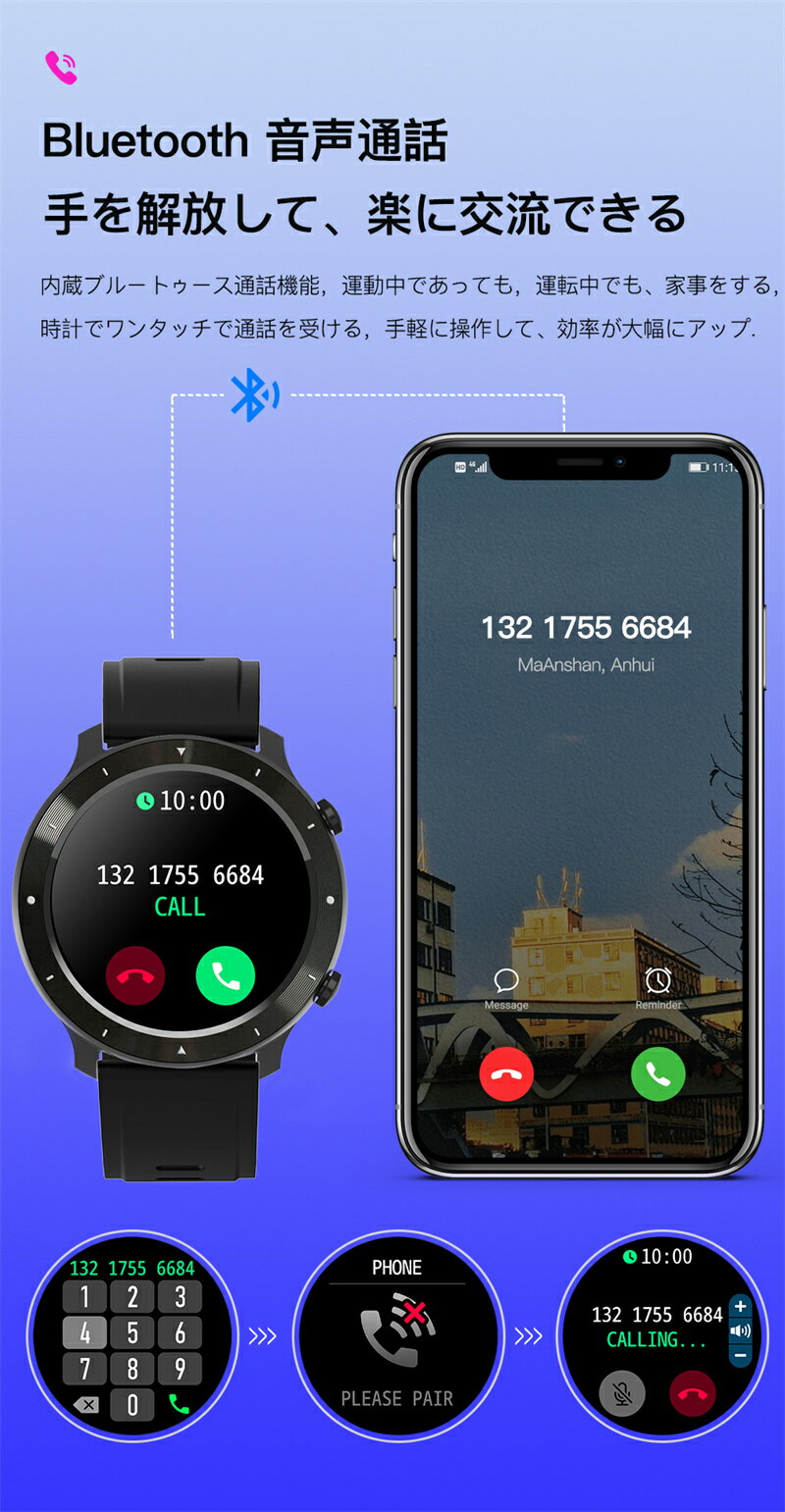 工場直営 品質保証 スマートウォッチ 通話機能 血圧測定 心拍数 睡眠検測 Bluetooth 5.0 日本製センサー カロリー 音楽制御 歩数計 1.28インチ 大画面 アプリ通知 着信通知 IP67レベル 日本語対応 健康管理 天気予報 プレゼント ギフト iPhone/Android対応 母の日 父の日 - Image 3
