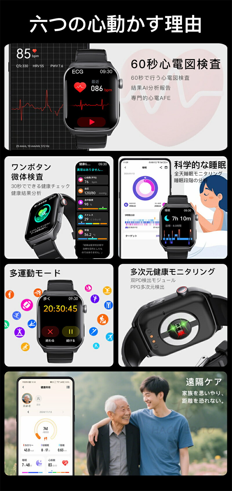 【2026年最新型】 スマートウォッチ 血糖値 血圧測定 心拍数 血中酸素 心電図 スマートウォッチ 日本製 センサー SOS機能 転倒アラーム 皮膚温度測定 音楽制御 通話機能 1.9インチ 大画面 IP67レベル 日本語対応 プレゼント ギフト iPhone/Android対応 クリスマス ギフト - Image 3