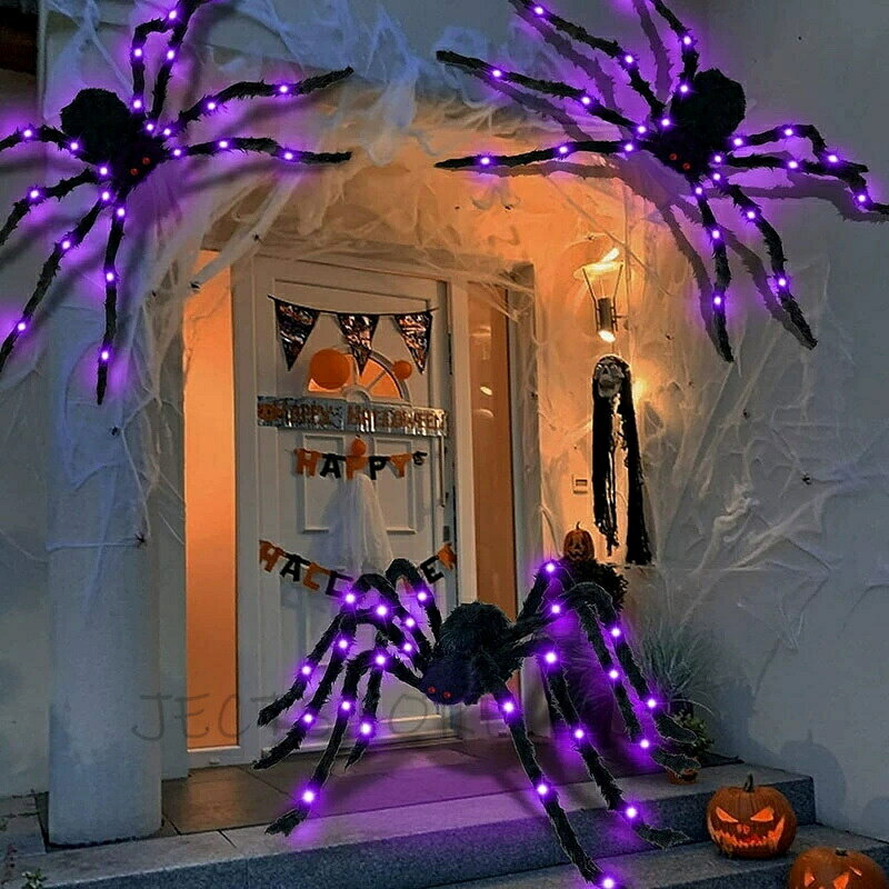 Rakuten - ハロウィン発光大蜘蛛装飾 フェイクファー 恐怖シーン演出用品 ホラー館用アイテム ィン 飾り付け 巨大 壁デコレーション 小道具 飾り ィーン スパイダーウェブ 恐ろしい お化け屋敷装飾用品 パーティー ホーム デコレーション 置物 オーナメント ホラー 庭 ブラック