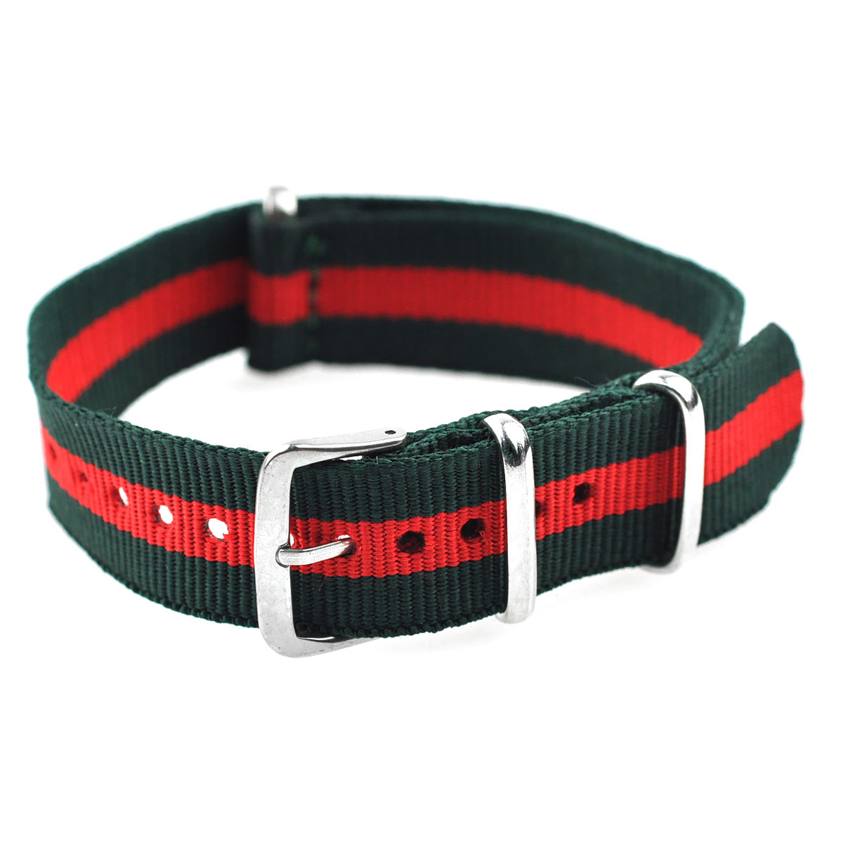 ご購入前の注意配送方法 商品説明 品番ENB170素材ナイロン取付部形状NATOサイズ展開取付幅:20mmカラー展開ベルトカラー:グリーンレッドベルト寸法260mm厚み取付部：約1~3mm重量約10~15gバックルピンバックル備考なし