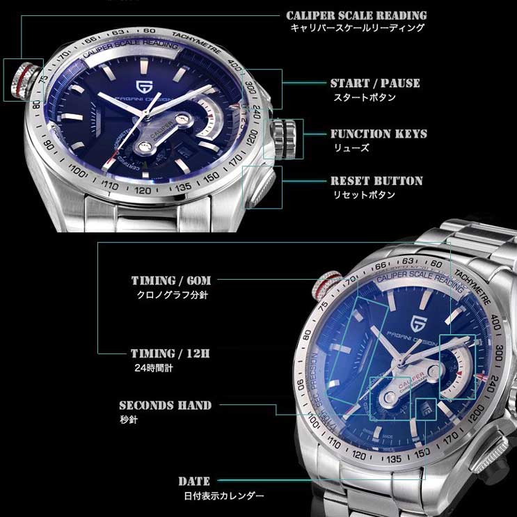 PAGANIDESIGN パガーニ クォーツ 腕時計 メンズ スポーツウォッチ [CX-2492C] 並行輸入品 メーカー保証12ヶ月&純正ケース付き