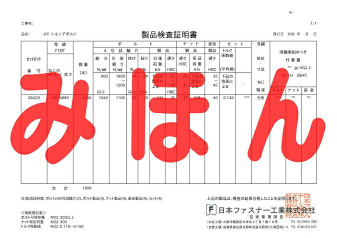 JFEトルシアボルト ミルシート ※ケース購入時のみ（バラ購入時選択不可） 建築工事 土木工事 仮設工事 ..