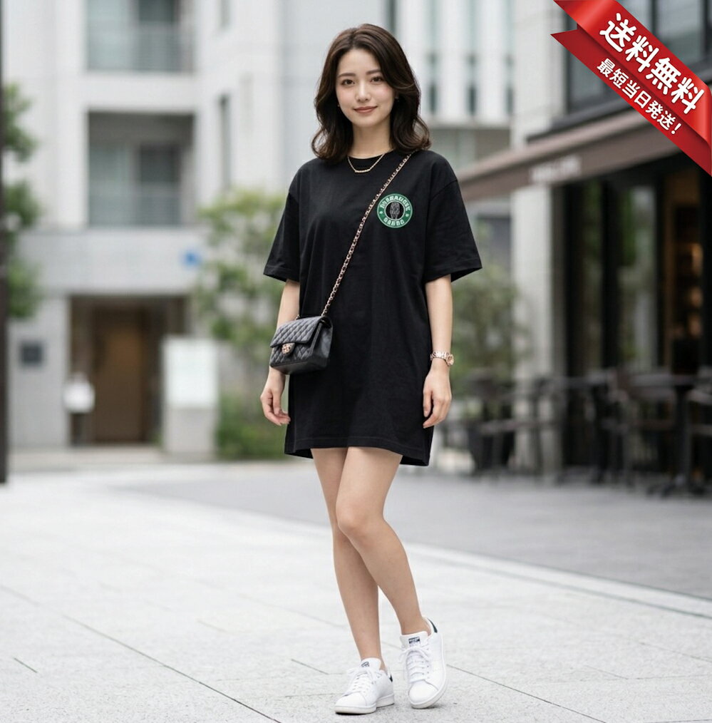 樂天商城 - SNAR BACKS Tシャツワンピ 5.6オンスヘヴィウェイトTシャツ プリントTシャツ オリジナルTシャツ シャツワンピ オーバーサイズ ワンピース風 STAR BUCKS パロディ スタバ スナバァ 砂かけばばぁ スナバ