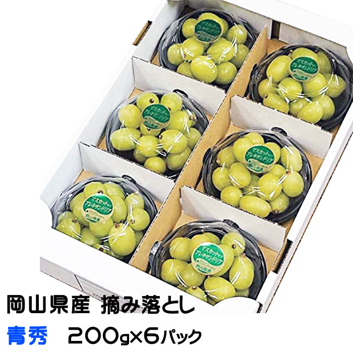 ぶどう マスカット オブ アレキサンドリア 摘み落とし 青秀　200g x 6 パック 岡山県産 JAおかやま 葡萄 ブドウ お中元 父の日