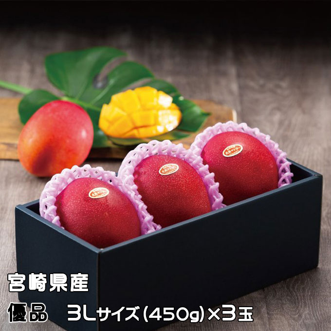 マンゴー みやざき完熟マンゴー 優品 3Lサイズ 450g以上×3玉 宮崎県産 ギフト お取り寄せグルメ 父の日