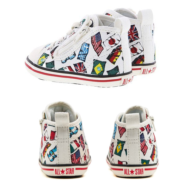 コンバース ベビー オールスター N ネイションズフラッグ Z ホワイト CONVERSE BABY ALL STAR NATIONS FLAG Z 37300600 7CL725 ファーストシューズ ベビーマタニティースニーカー サイドファスナー 軽量 子供靴 12.0-15.0cm