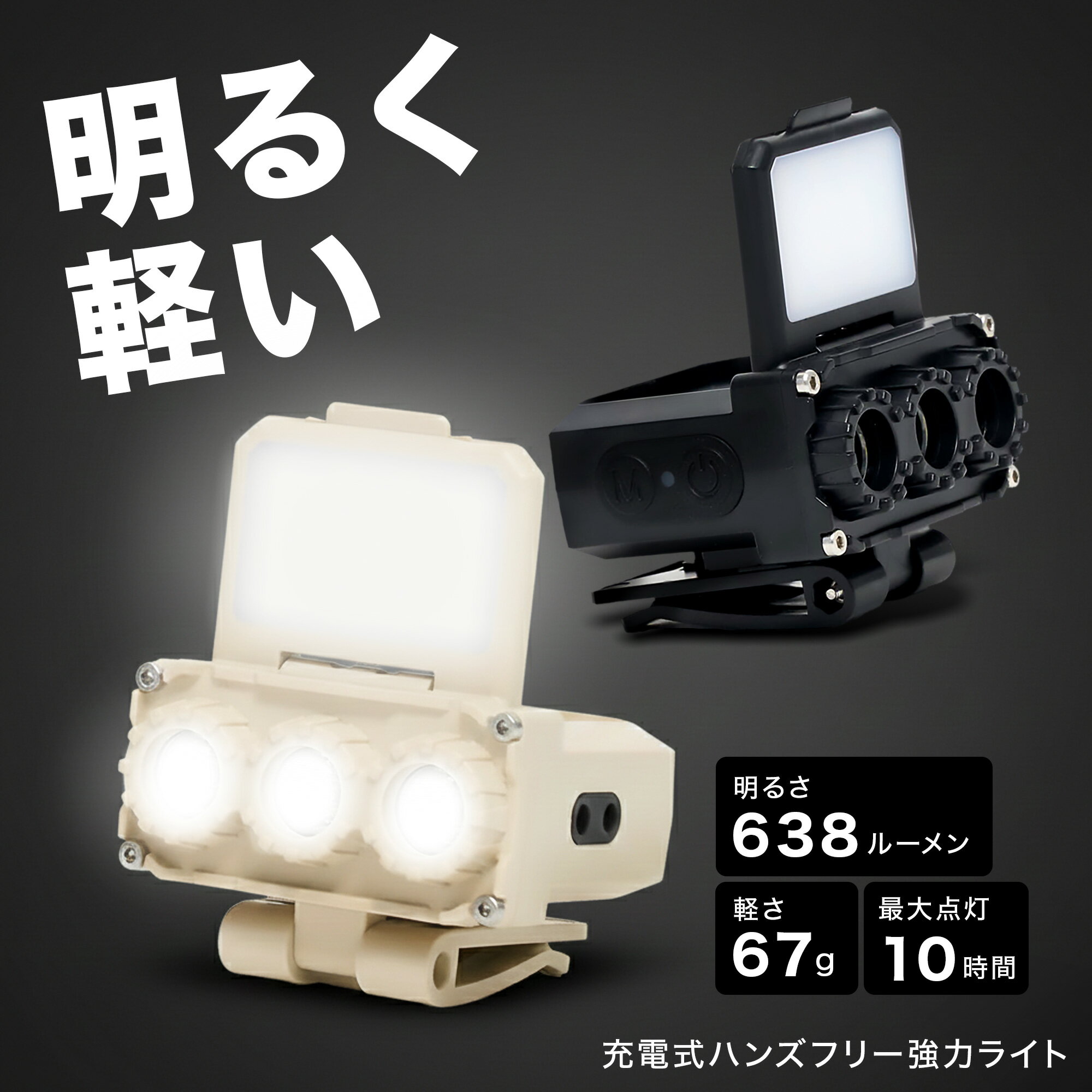1台6役 強力発光 ハンズフリー 充電式ライト ミニledライト ヘッドライト スタンドライト ネックライト ハンドライト クリップ カラビナ 赤色ライト 防水 懐中電灯 夜 釣り 防災 グッズ 停電 キャンプ ランニング 登山 アウトドア MEGAMI