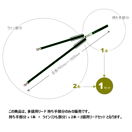 lagna-多頭用持ち手（ショックレスパッド付）合計体重40kg以内用 2頭用 リード 2頭引き