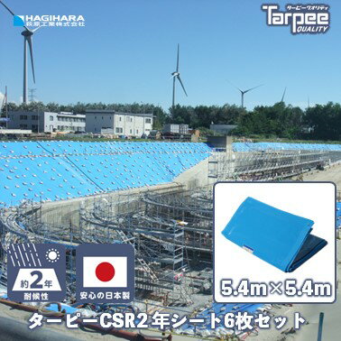 ＼6/10限定 抽選で100%ポイントバック&スーパーSALEP5倍／【萩原工業 公式】 ターピー CSR2年シート 5.4m×5.4m [6枚セット] | ブルーシート 日本製 軽量 防水 養生 台風 災害 防災 備蓄 屋根 雨よけ 風対策 日よけ カバー 5.4×5.4