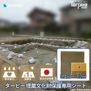 【萩原工業 公式】【受注生産】ターピー 埋蔵文化財保護専用シート 5.4m×7.2m | ブルーシート 日本製 厚手 防水 景観保護 養生 #3000 ベージュ ODグリーン 国産 5.4×7.2
