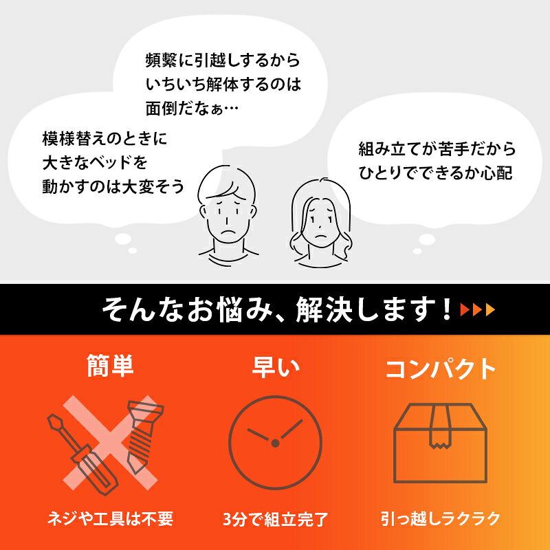 ★15日はエントリーでP増量! <約3分で組立完了>工具不要&ネジ無しベッド コンセント付き【NEJILESS】ネジレス(ベッド マットレス付き すのこ ベッド シングル マットレスセット 棚付き 宮棚付き ベッドフレーム 簡単組立 シングルベット 宮付き) [3]