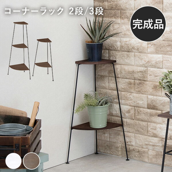 Rakuten - ★ポイント5倍★5/1限定 コーナーラック 2段/3段 完成品 【Eleven】イレブン ( ラック 棚 スリム おしゃれ 収納 ディスプレイ アイアン スチール シェルフ オープンラック リビング キッチン トイレ 玄関 コンパクト 多目的 白 茶色 ブラウン 黒 推し活 )