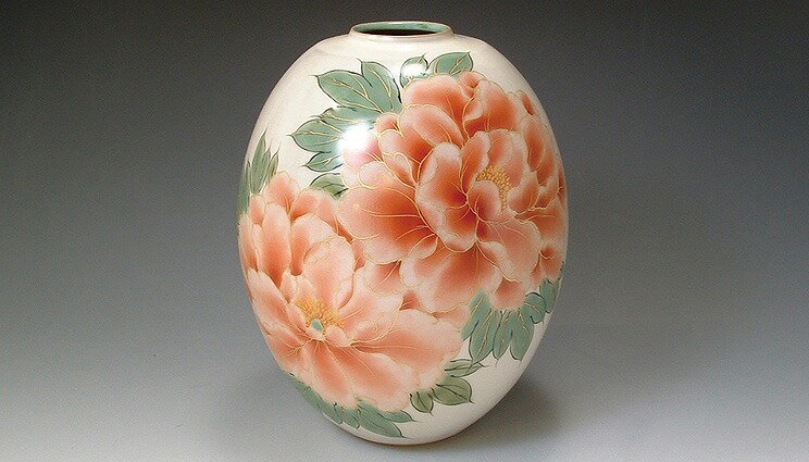 / ƫ ִ  ݲð Ȣ Kyo-yaki. Japanese ceramic Ikebana flower vase. White peony.