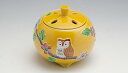 京焼/清水焼 陶器 香炉 黄交趾ふくろう 木箱入 Kyo-yaki. Japanese ceramic Koro incense holder. Yellow owl.