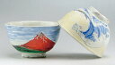 京焼/清水焼 陶器 夫婦組飯碗 富士絵 紙箱入 Kyo-yaki. Set of 2 meshiwan bowl Mt. Fuji. Paper box. Porcelain.