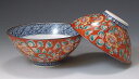 /  vwgјq ԔZO ؔ Kyo-yaki. Set of 2 meshiwan bowl Akadami arabesque. Wooden box. Porcelain.