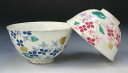 /  vwgјq ʂ  Kyo-yaki. Set of 2 meshiwan bowl Hydrangea. Paper box. Porcelain.